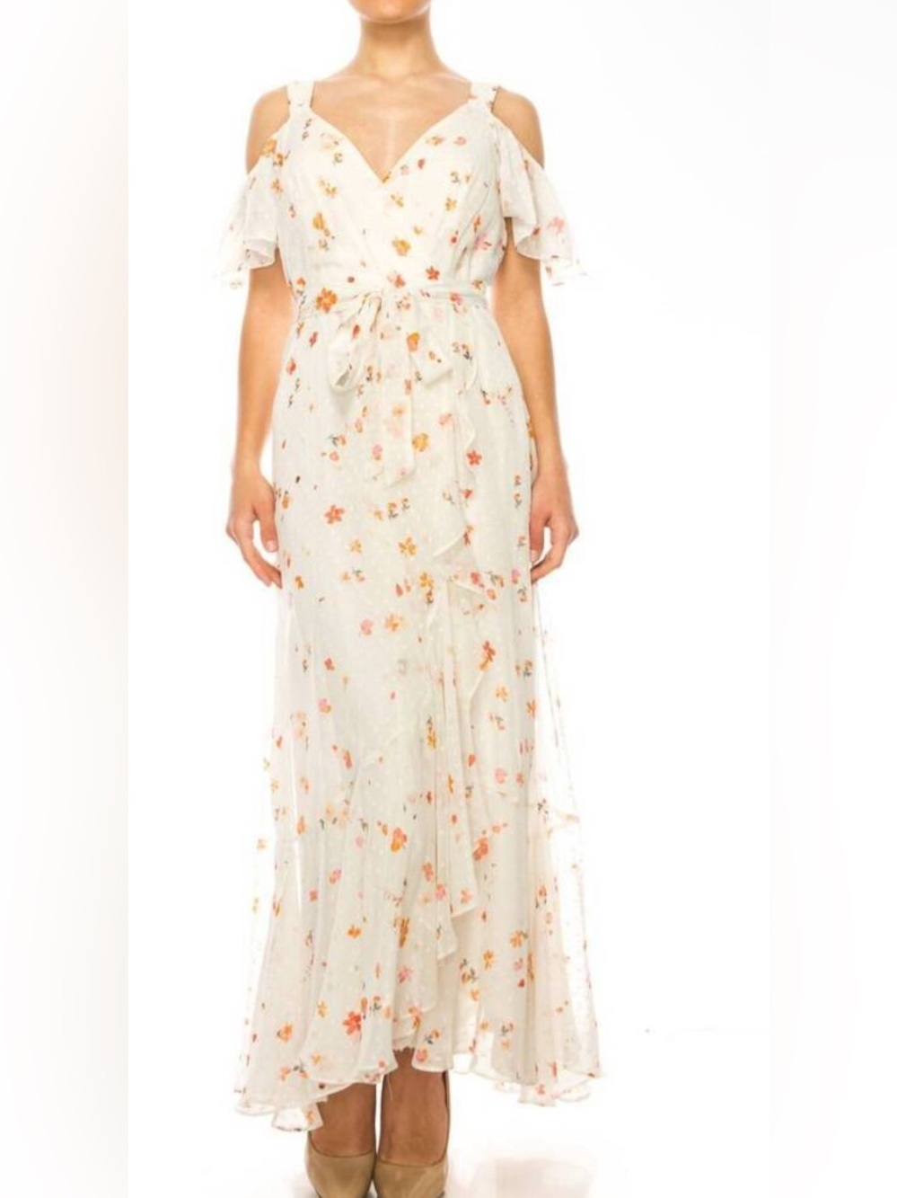 Maison Tara floral maxi high low 14 pink and white